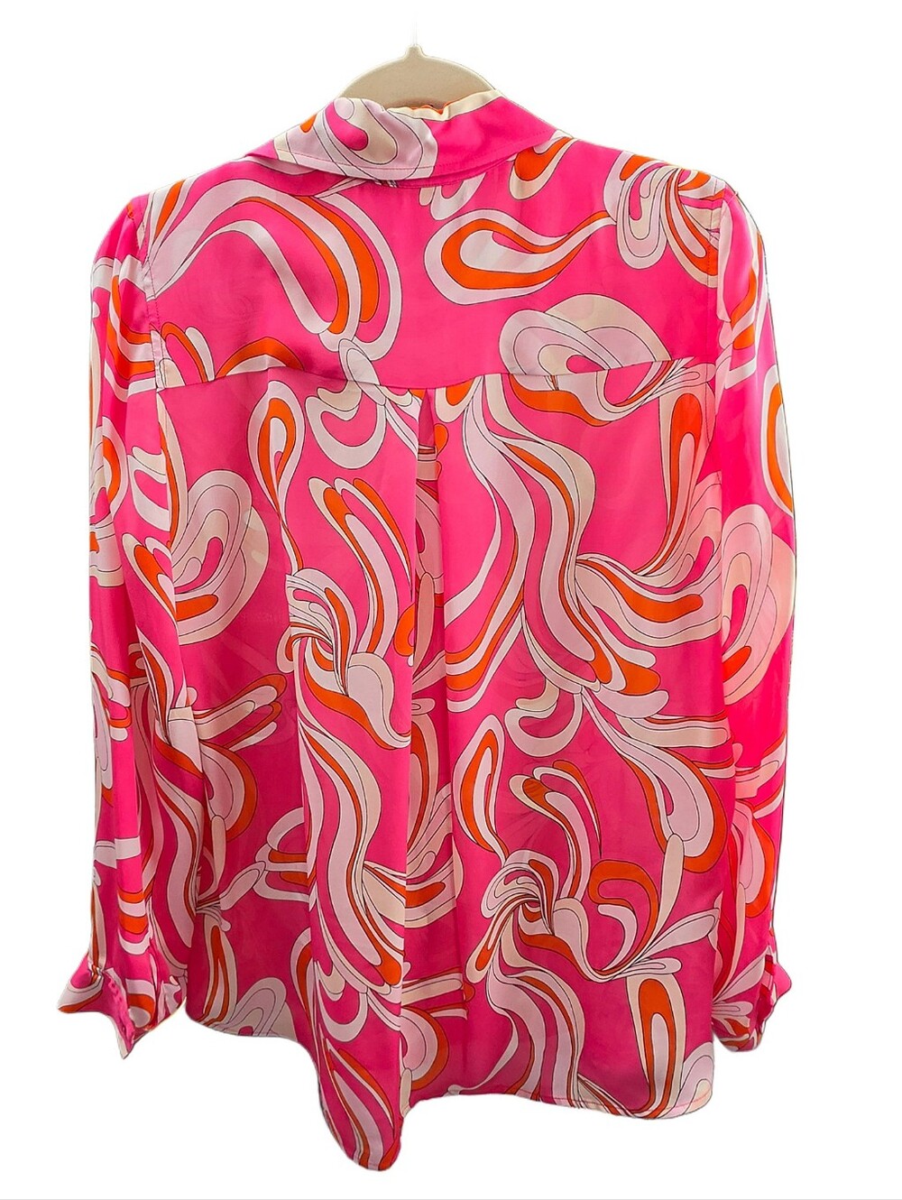 L'AGENCE Nina Long Sleeve Blouse In Orange & Rose Abstract Swirl - Picture 7 of 13